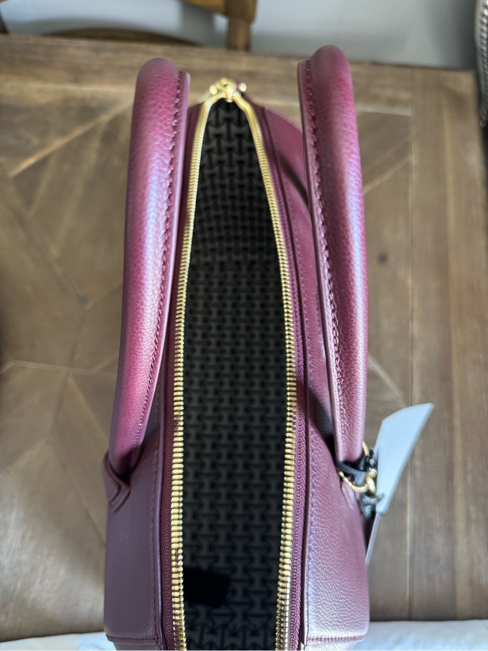 Moncrief “Stephanie” Structured Leather Satchel in Deep Burgundy - Picture 11 of 14